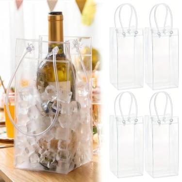 Imagem de Saco de vinho com 5 peças, bolsa de vinho transparente dobrável portátil para festa, ao ar livre, champanhe, cerveja gelada, bebidas