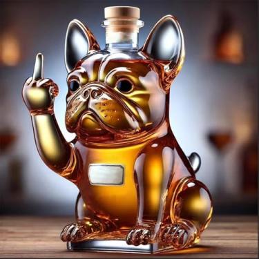 Imagem de Garrafa de uísque French Bulldog de 283 g divertida em forma de cachorro criativo decantador de vinho tinto copos de degustação de uísque presentes para casa para amantes de uísque, homens e mulheres