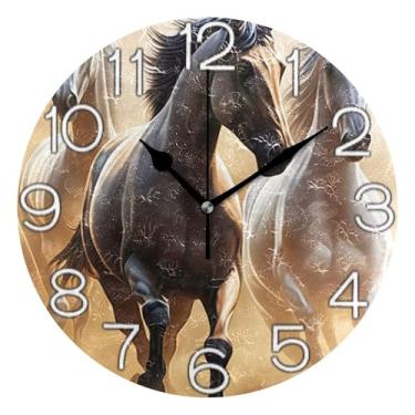 Imagem de GAIGEO Relógio de parede analógico decorativo relógio de cozinha bonito funky alimentado por bateria, arte de parede moderna legal decoração de casa, cavalos pretos e brancos, arte legal, 25 cm