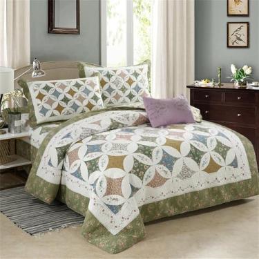 Imagem de Edredom patchwork 100% algodão, grosso, para ar condicionado, ideal para o verão, com lençol, capa de cama e fronha. Tamanho 012 (225x245cm).