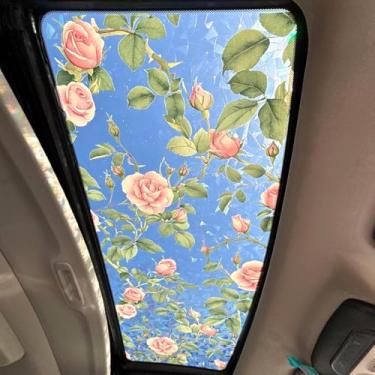 Imagem de XhuangTech Película de teto solar floral efeito arco-íris adesivo estático janela privacidade película proteção solar decalques vitrais para carro telhado lunar e casa, 17,72 x 35,43 polegadas (F837