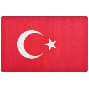 Imagem de TSENQUE Tapete de porta personalizado com bandeira nacional turca capacho engraçado entrada interna antiderrapante tapete de porta de entrada externo à prova d'água 81 cm x 50 cm