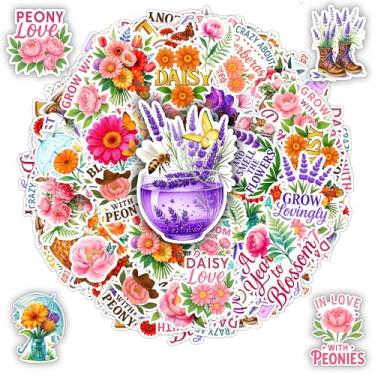 Imagem de BETANAS Pacote de 105 peças de adesivos de flores, adesivos impermeáveis de vinil de margarida gerbera, lavanda peônia, adesivos estéticos florais para adultos, diários, álbuns, laptops, garrafas de