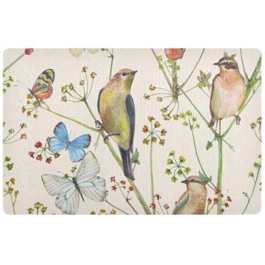 Imagem de TSENQUE Tapete de porta personalizado vintage bege pássaro borboleta tapete de porta de entrada externo à prova d'água, decoração de porta da frente tapetes antiderrapantes entrada interior 81,3 cm x