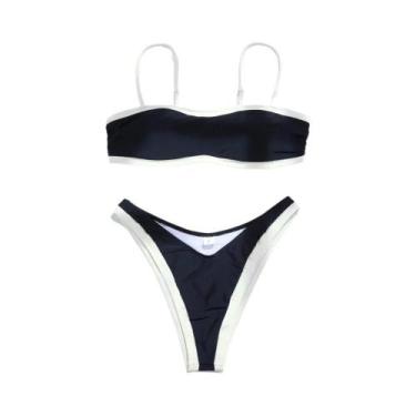 Imagem de Conjunto De Biquíni Preto De Cintura Baixa Com Efeito Push Up, Cor Sól