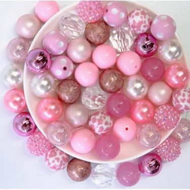 Imagem de Contas de chiclete de 20 mm para fazer canetas, 50 peças de contas grandes para canetas, mistura a granel de chiclete de chiclete, contas coloridas de strass para fabricação de joias (rosa)