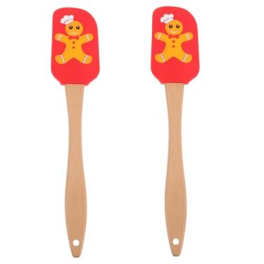 Imagem de Abaodam 2 espátulas de silicone, utensílios de cozinha, espátulas de Natal, biscoitos de gengibre para decorar raspador de silicone, cabo de madeira, espátula de boneco de neve, pá frita