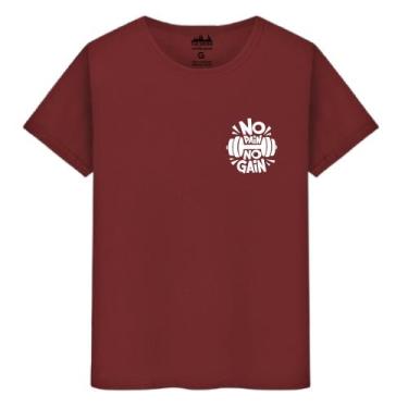 Imagem de Camiseta Masculina Casual Algodão Premium No Pain Gain, Bordô, XGG