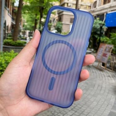 Imagem de Capa rígida fosca com textura ondulada para iPhone 17, 16, 15, 14, 13, 12 Pro Max, Air, 16 Pro e 16 Pro Max com carregador, azul, para iPhone 14 Pro.