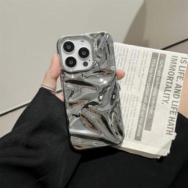 Imagem de Capa para celular com efeito ondulado em revestimento eletrolítico para iPhone 16, 15, 14, 13, 12 Pro Max Plus e 11. Capa protetora macia e resistente a impactos, prata, para iPhone 14 Pro Max.