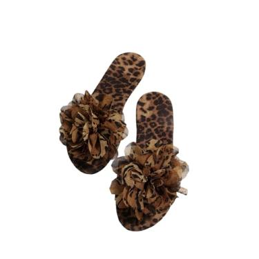 Imagem de GORGLITTER Sandália feminina floral 3D bico aberto bonito chinelos elegantes verão praia chinelos 2025, Marrom floral, 40