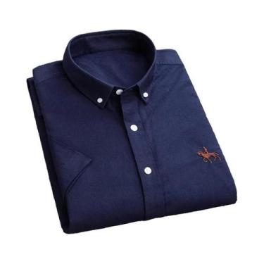 Imagem de Camisa Oxford Masculina De Manga Curta Em Algodão Puro Listrada Sólida