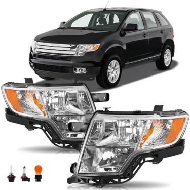 Imagem de Substituição do conjunto de faróis para Ford Edge 2007 2008 2009 2010 Farol de cabeça de halogênio com lâmpadas lado do motorista e do passageiro, alojamento cromado lente transparente de canto âmbar
