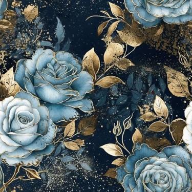 Imagem de HelloWall Papel de parede autoadesivo com flores azuis 44,5 x 203 cm, papel de parede removível e fácil de cortar