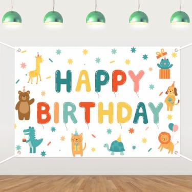 Imagem de Tema animal, cenário de feliz aniversário, desenho animado, animais de fazenda, nuvens, tema de fazenda, fotografia para meninos e meninas, artigos de festa de aniversário