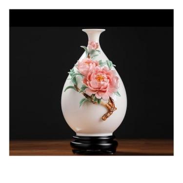 Imagem de Vaso de cerâmica feito à mão, ornamentos de vaso novo estilo chinês sala de estar armário de vinho decoração vasos de flores
