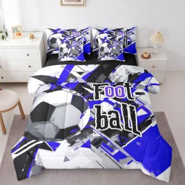 Imagem de Erosebridal Jogo de cama solteiro com estampa de grafite, 7 peças, com lençóis, aquarelas, elegante, graffiti, futebol americano, para meninos, com tema esportivo, azul, para adolescentes, homens e