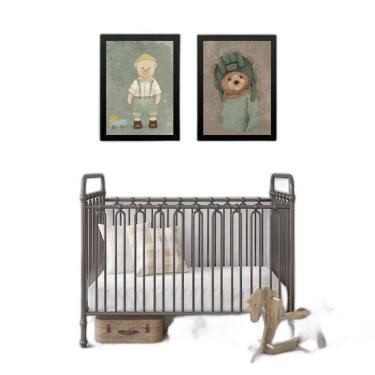 Imagem de Kit 2 Quadros Quarto De Bebê Ursos Vintage 45X34Cm