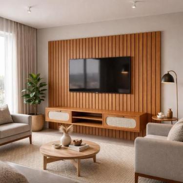 Imagem de Rack Suspenso com Painel Ripado Grande 2,20x2,30 para TV até 65  Desig