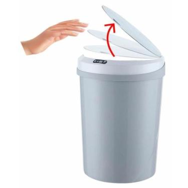 Imagem de Lixeira Automática Usb Recipiente Branca Cinza Balde Sujeira Redonda S