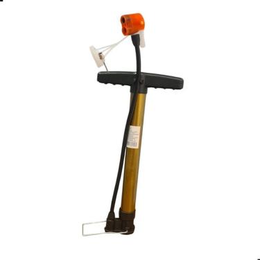 Imagem de Bomba De Ar Manual Universal Enche Bolas Pneus E Infláveis Com Agulha E Adaptadores Inclusos Amarelo