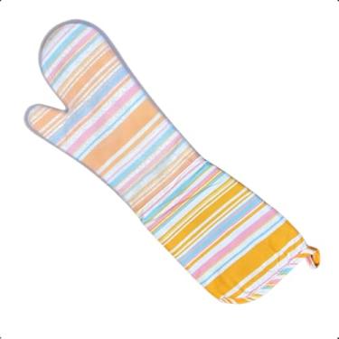 Imagem de Luva Térmica LISTRADA AMARELA E ROSA De Forno E Fogão Para Cozinha Em Silicone X-MATTE