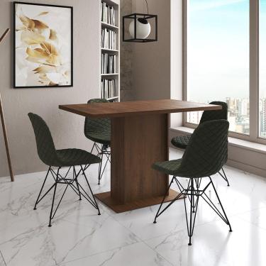 Imagem de Mesa Jantar Londres Tampo Amêndoa 120Cm 4 Cadeiras Ferro Preto Estofado Verde
