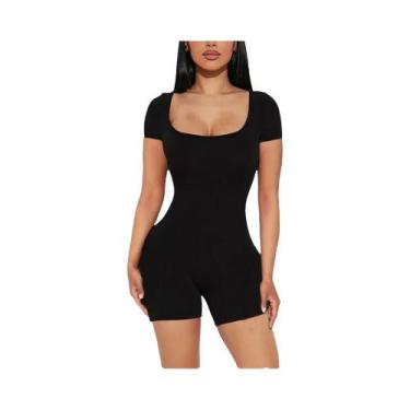 Imagem de Macacão Feminino Sexy De Cor Sólida Com Manga Curta E Decote U Para Ve