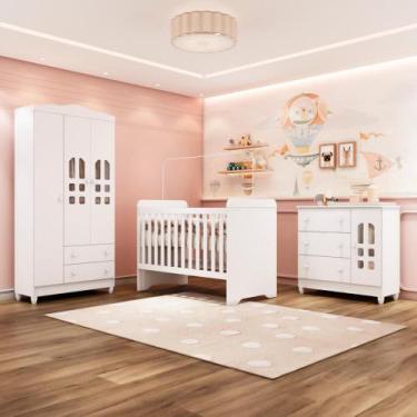 Imagem de Quarto de Bebê Guarda Roupa 3 Portas Cômoda com Fraldário Berço 3 em 1