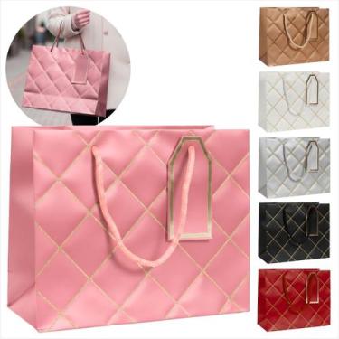 Imagem de Kit Com 12 Sacolas de Papel Para Presente Texturizada De Luxo Grande C
