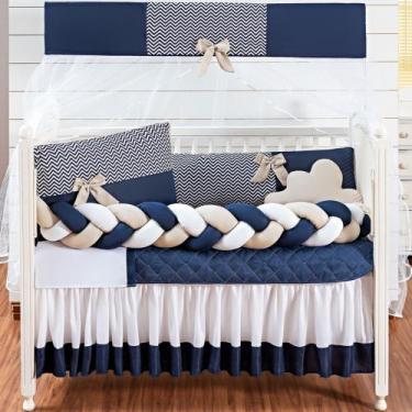 Imagem de Kit berço e lençol com elástico macio modelo doce bebê trançado menino