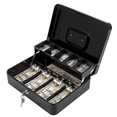Imagem de Caixa de dinheiro com fechadura de metal com bandeja de moedas 30x24x9