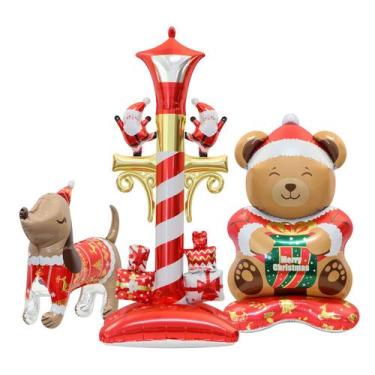 Imagem de Conjunto de decoração de Natal inflável com Papai Noel, urso e cachorr