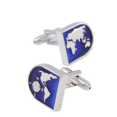 Imagem de Design de mapa-múndi azul Cufflinks para homens - yiweisai