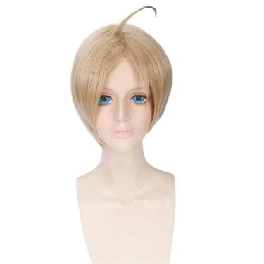 Imagem de Peruca de cosplay curta loira com aboja curva de 35 cm sintética - yiw