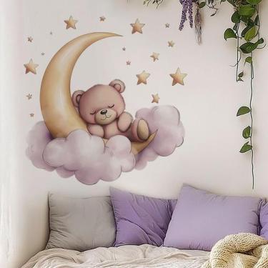 Imagem de Adesivos de parede Cartoon Bear Moon Stars PVC 40x60cm para quarto de 