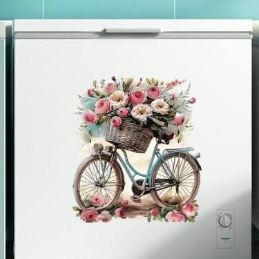 Imagem de Adesivo de parede Bicicleta vintage com flores em PVC 35x39cm - yiweis