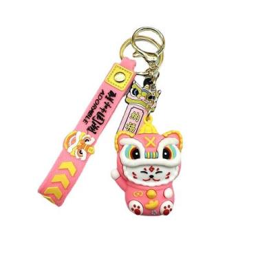 Imagem de Chaveiro Cute Pink Lion Dance Lucky Cat Chaveiro de PVC - yiweisai