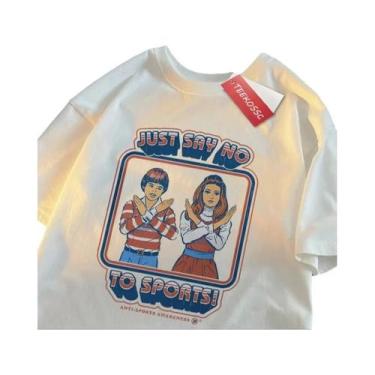 Imagem de Camiseta Masculina De Verão Oversized Em Algodão Com Decote Redondo, E