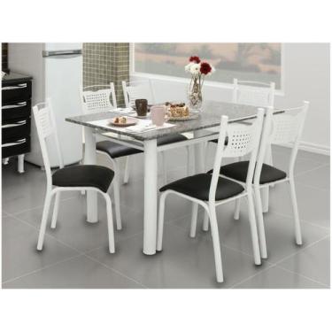 Imagem de Mesa de Jantar 6 Cadeiras Retangular Aço Tampo Granito Poeme Ciplafe, 