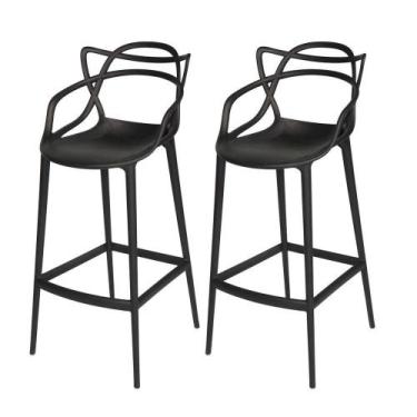 Imagem de Conjunto 2 Banqueta Allegra Alta Master Empilhavel Resistente Preta Co