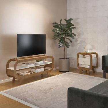 Imagem de Conjunto Sala de Estar Mesa de Apoio e Rack Theo Cinamomo/Off White