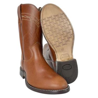 Imagem de Bota Texana Masculina Jácomo Marrom Couro Legítimo Para Usar No Rodeio