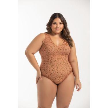 Imagem de Maiô Regata Com recortes Estampado Plus Size - Cor De Cacau, 52, Póas 