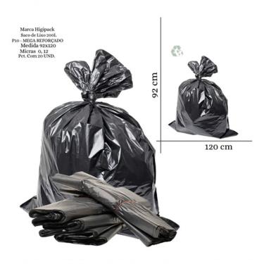Imagem de Saco de Lixo P10 200L Mega Reforçado Preto Pacote com 20 Unidades Higipack