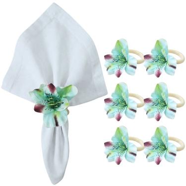 Imagem de Porta Guardanapo Botão Astromélia Kit 6 Peças para Mesa Posta em Madeira Turquesa Maison Charlo