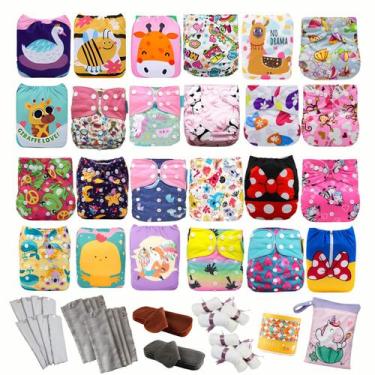 Imagem de Kit Completo 24 Fraldas Ecológicas Premium  40 Absorventes Alta Absorç