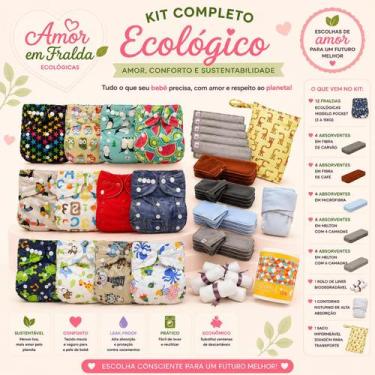 Imagem de Kit Completo 24 Fraldas Ecológicas Premium  40 Absorventes Alta Absorç