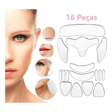 Imagem de Kit Antirrugas Silicone Reutilizável Rosto Pescoço Colo 16pç QUANTIDAD