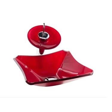 Imagem de Cuba Chanfrada 38cm + Torneira Cascata +Valvula Kit Vermelho